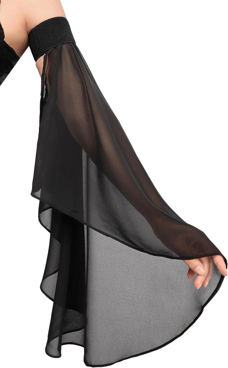 Procos Women's Victorian Long Tulle Gloves Gothic Black Lace Chiffon Detachable Sleeves Vampire Witch Cosplay Costume - Image 1